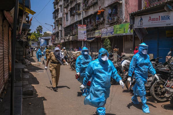 Health workers tracing and quarantining people who came into contact with a coronavirus patient in the Dharavi slum in Mumbai last month.